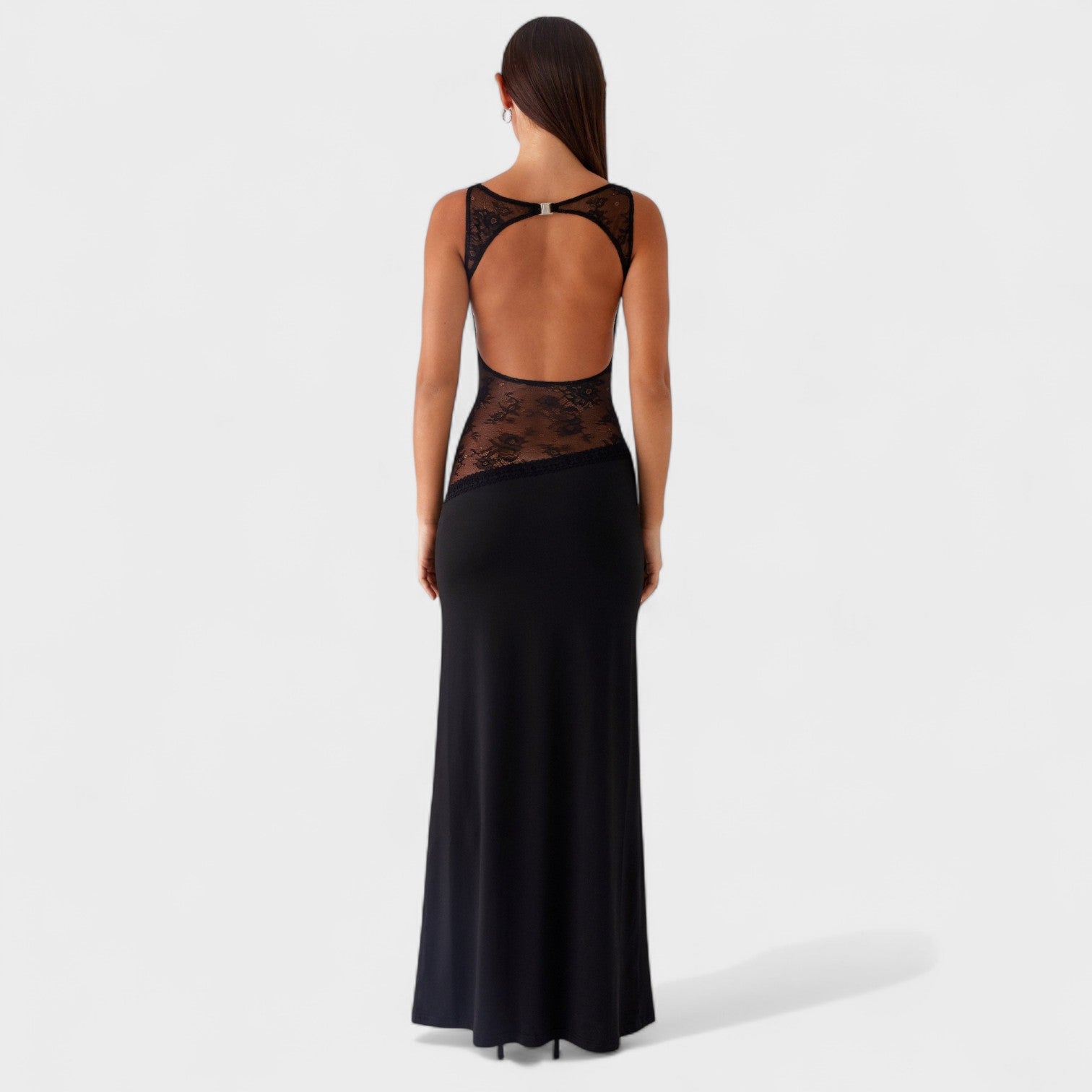 Lucinda – Abito Lungo in Pizzo Nero Trasparente