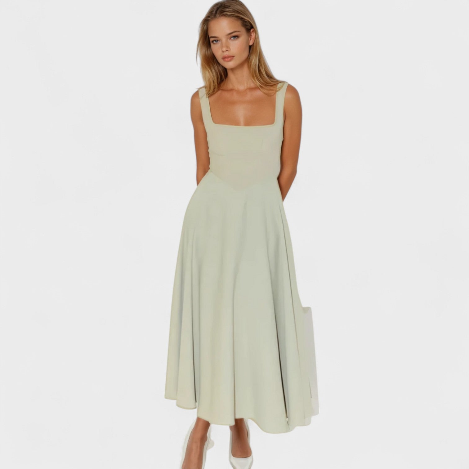 Maribel – Abito Midi con Scollo Quadrato Elegante