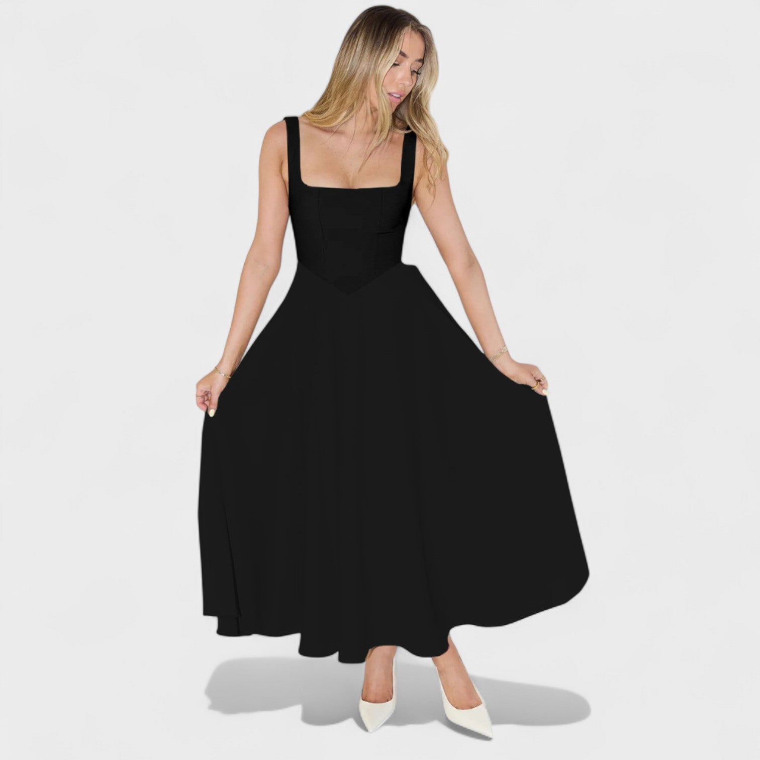 Maribel – Abito Midi con Scollo Quadrato Elegante