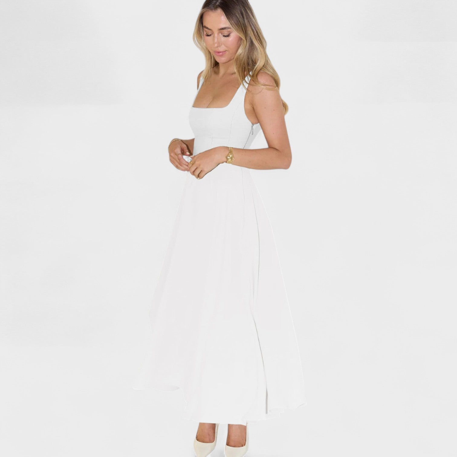 Maribel – Abito Midi con Scollo Quadrato Elegante
