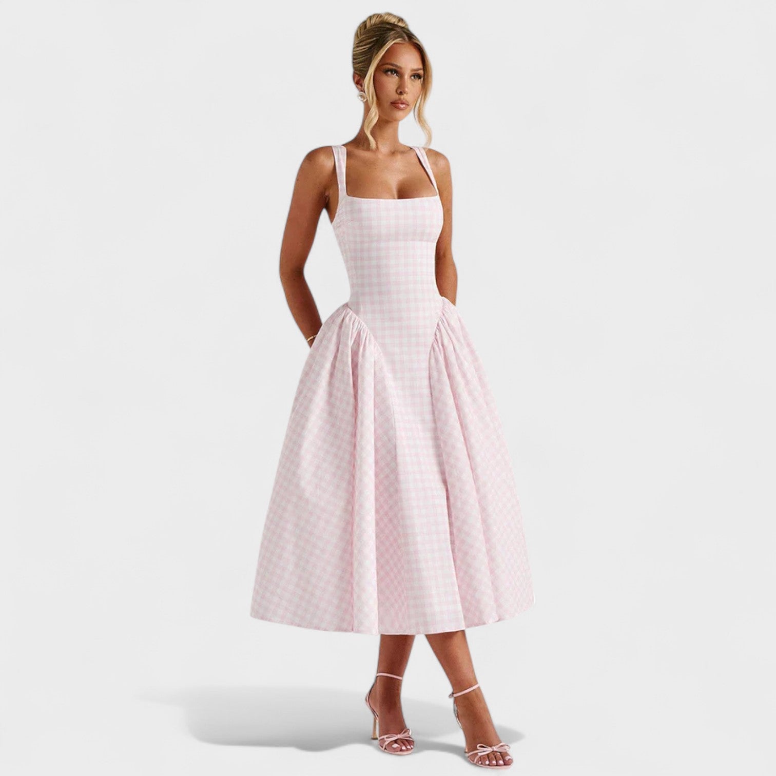 Sherrie – Abito midi con stampa vichy e ispirazione vintage