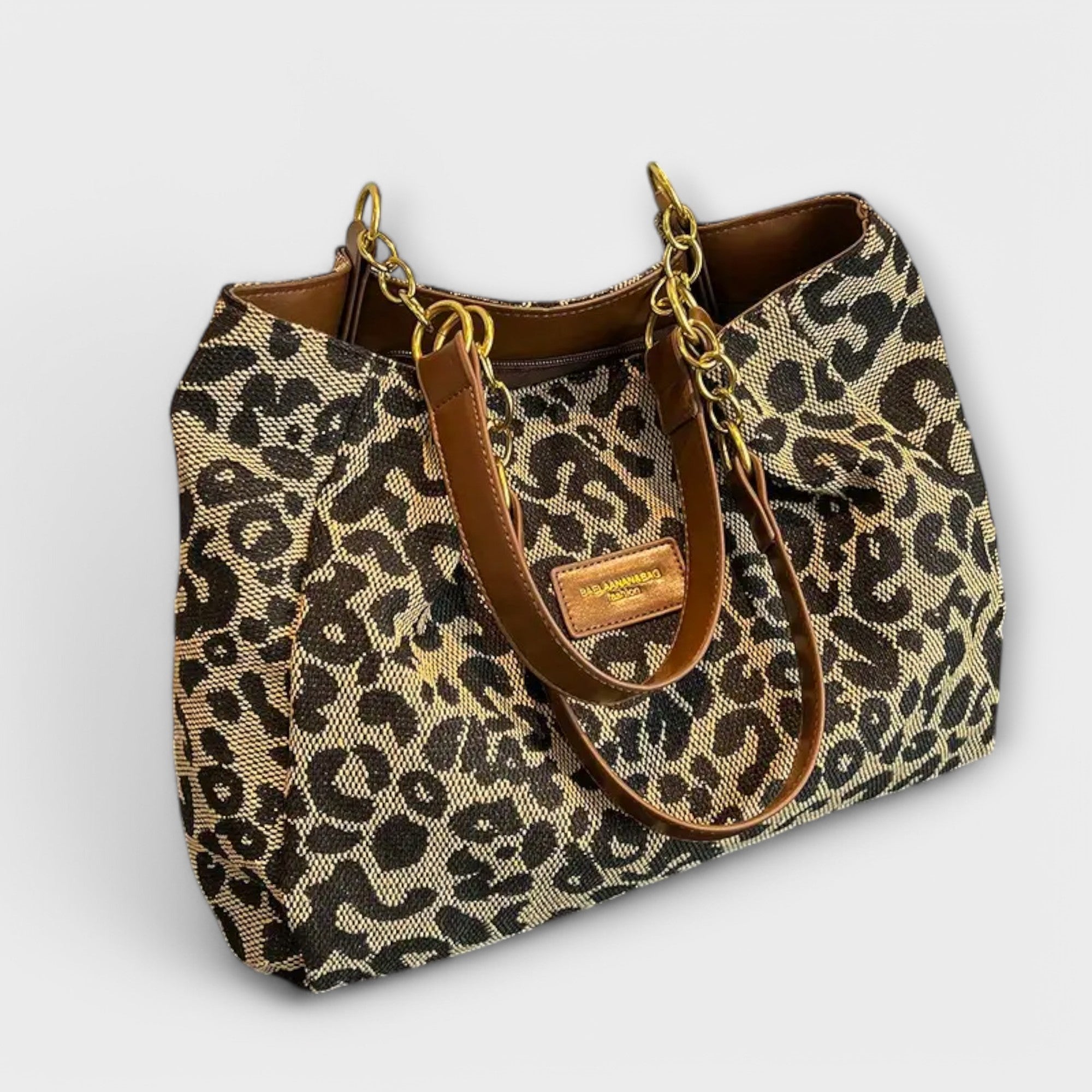 Giulia – Borsa Tote in Tela con Stampa Leopardata