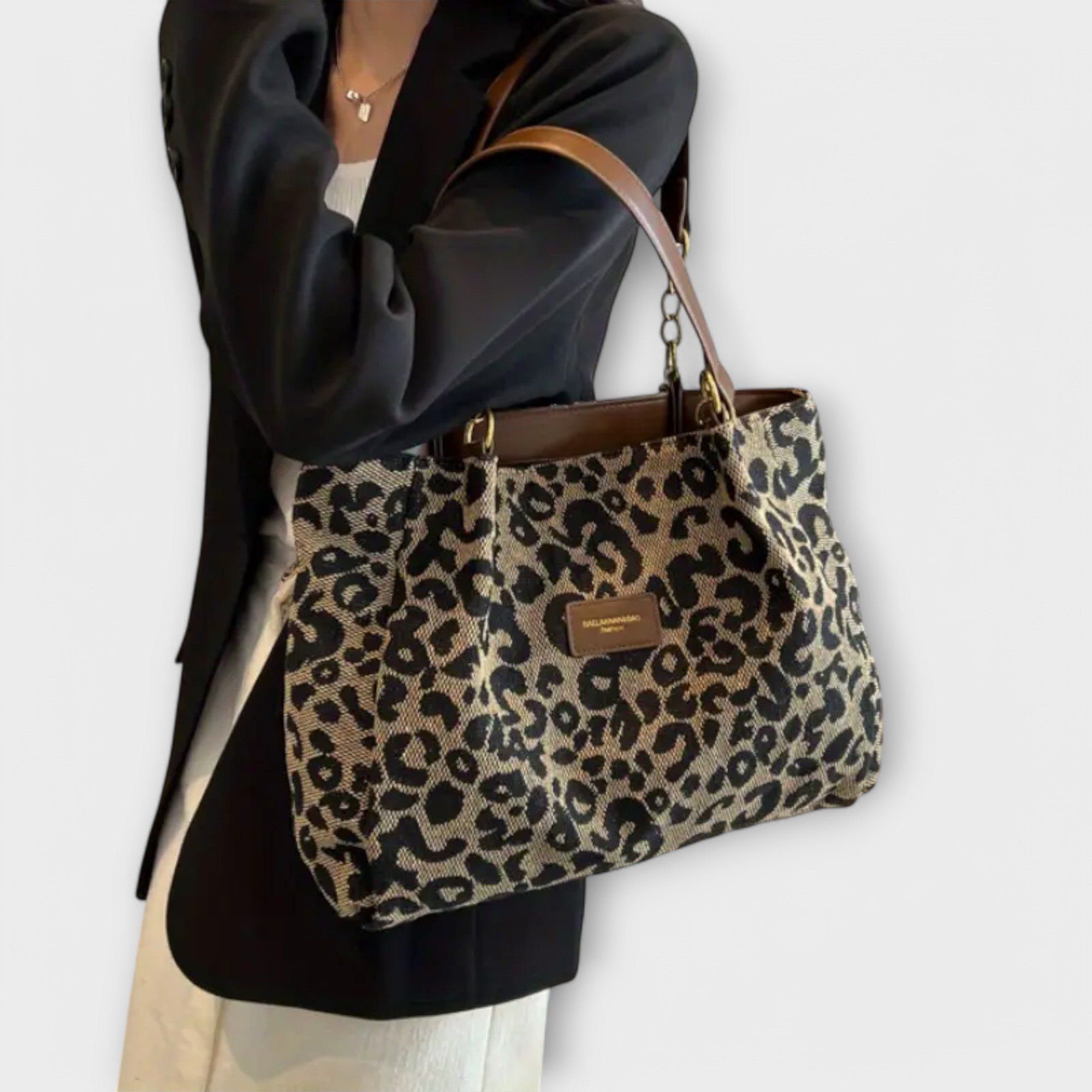 Giulia – Borsa Tote in Tela con Stampa Leopardata