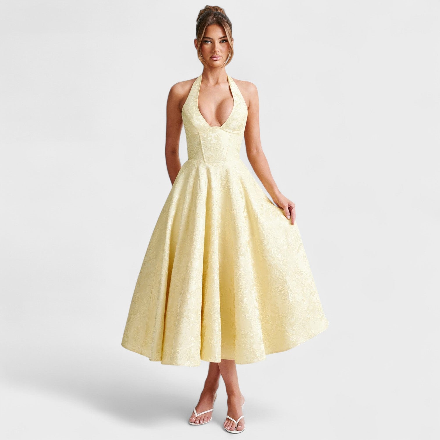 Halina – Vestito midi con corsetto e gonna fluida