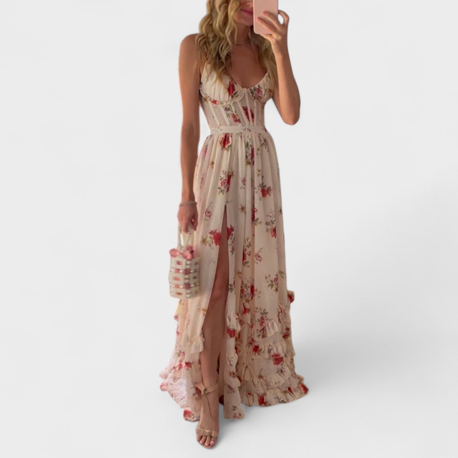 Isabela – Abito Lungo Floreale Romantico con Spacco Elegante