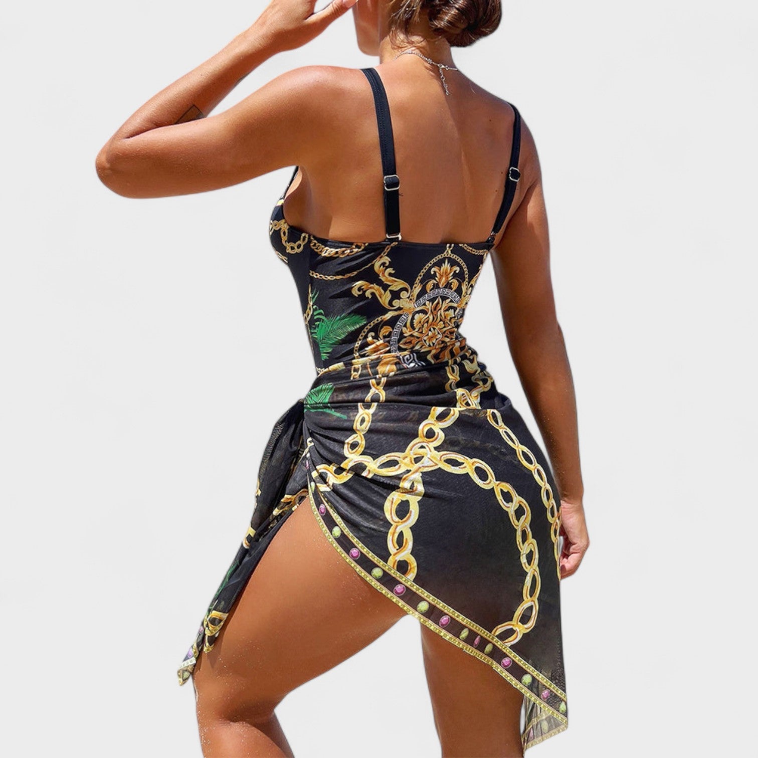 Darius – Costume Intero Push-Up con Catena e Gonna da Spiaggia