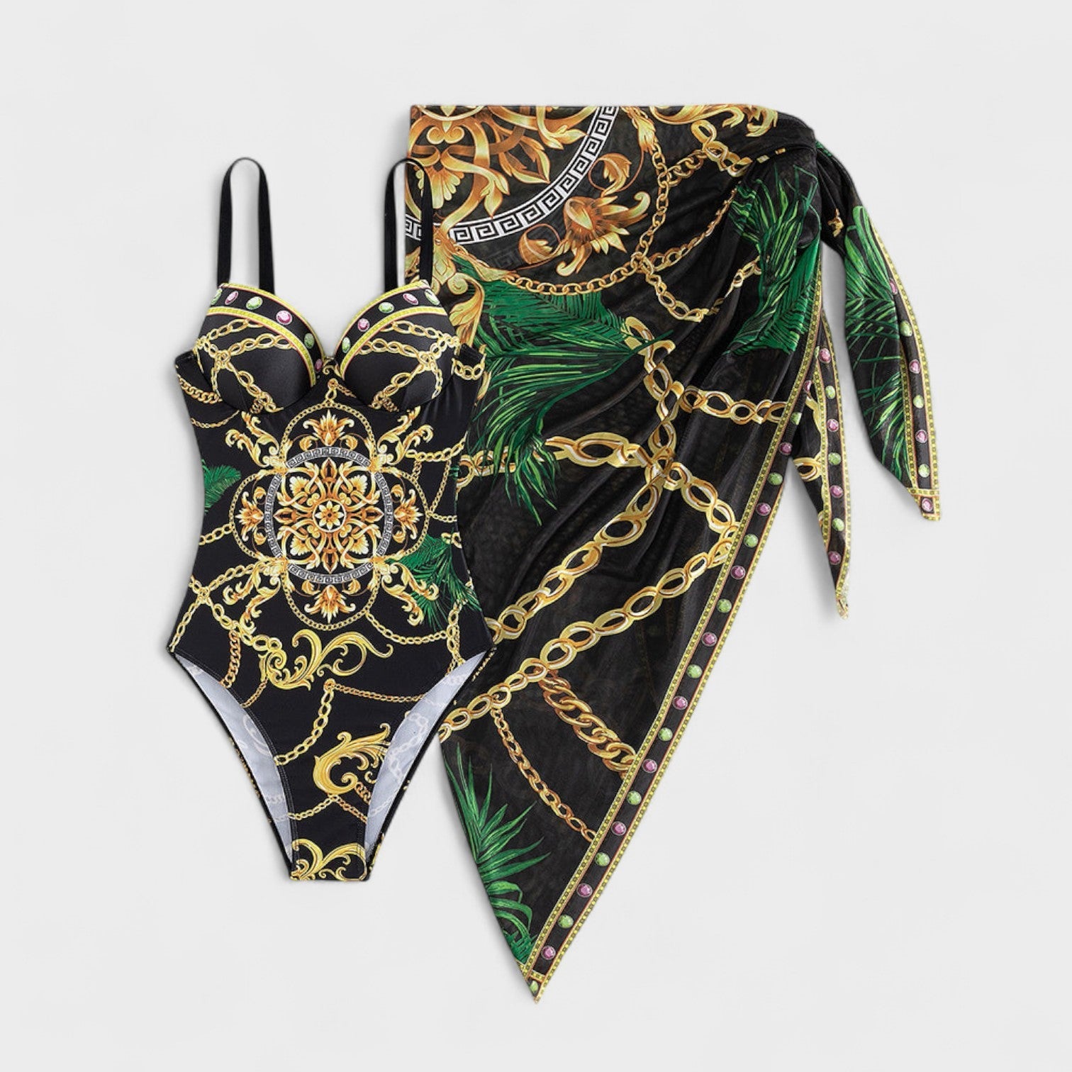 Darius – Costume Intero Push-Up con Catena e Gonna da Spiaggia