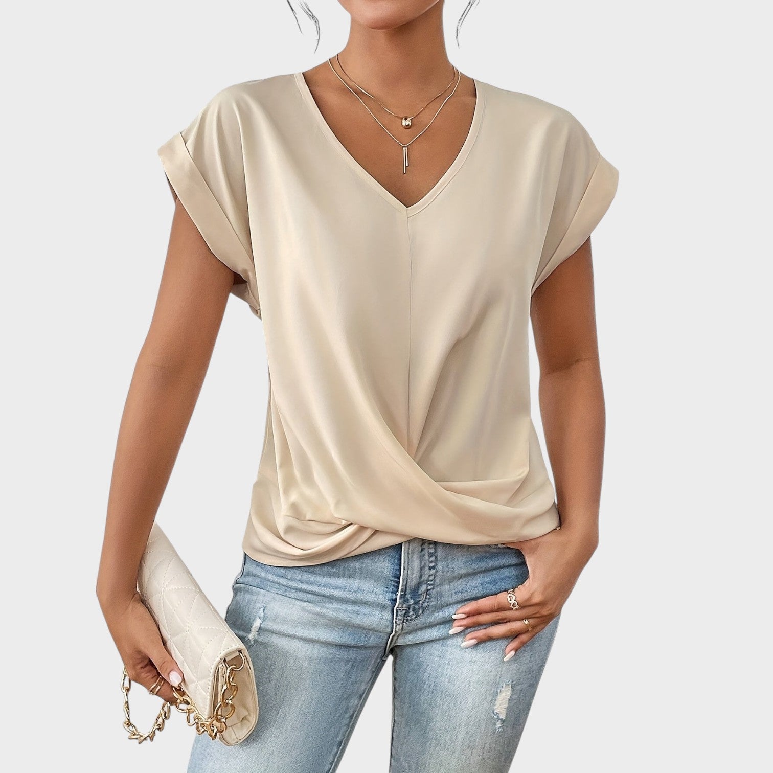 Eloise – Blusa da Donna con Scollo a V e Nodo Elegante