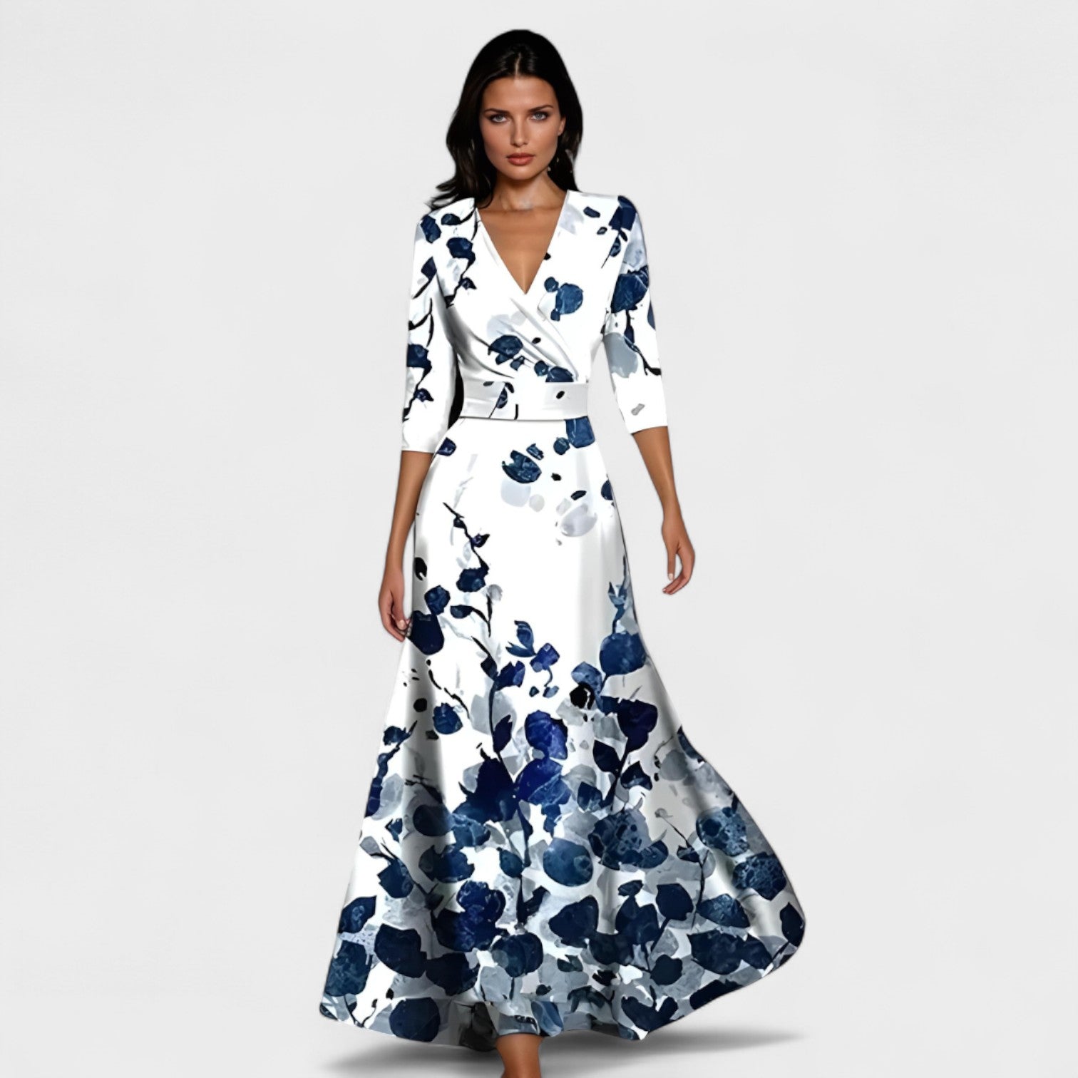 Lucía – Abito Floreale con Scollo Incrociato e Maniche ¾ Eleganti