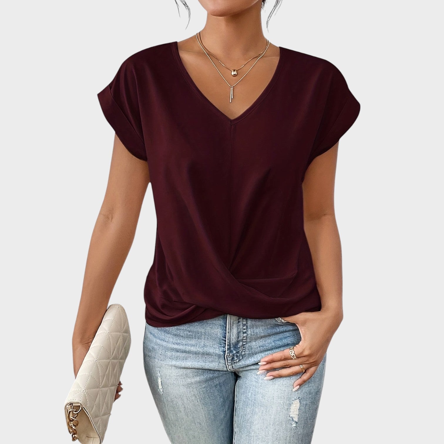 Eloise – Blusa da Donna con Scollo a V e Nodo Elegante