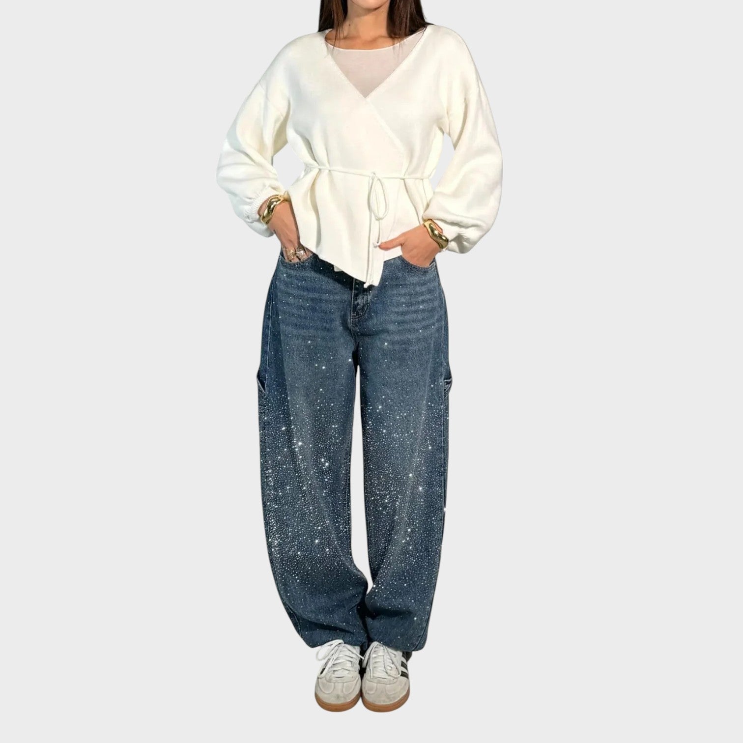 Valerie – Jeans Donna Balloon Fit con Dettagli Brillanti