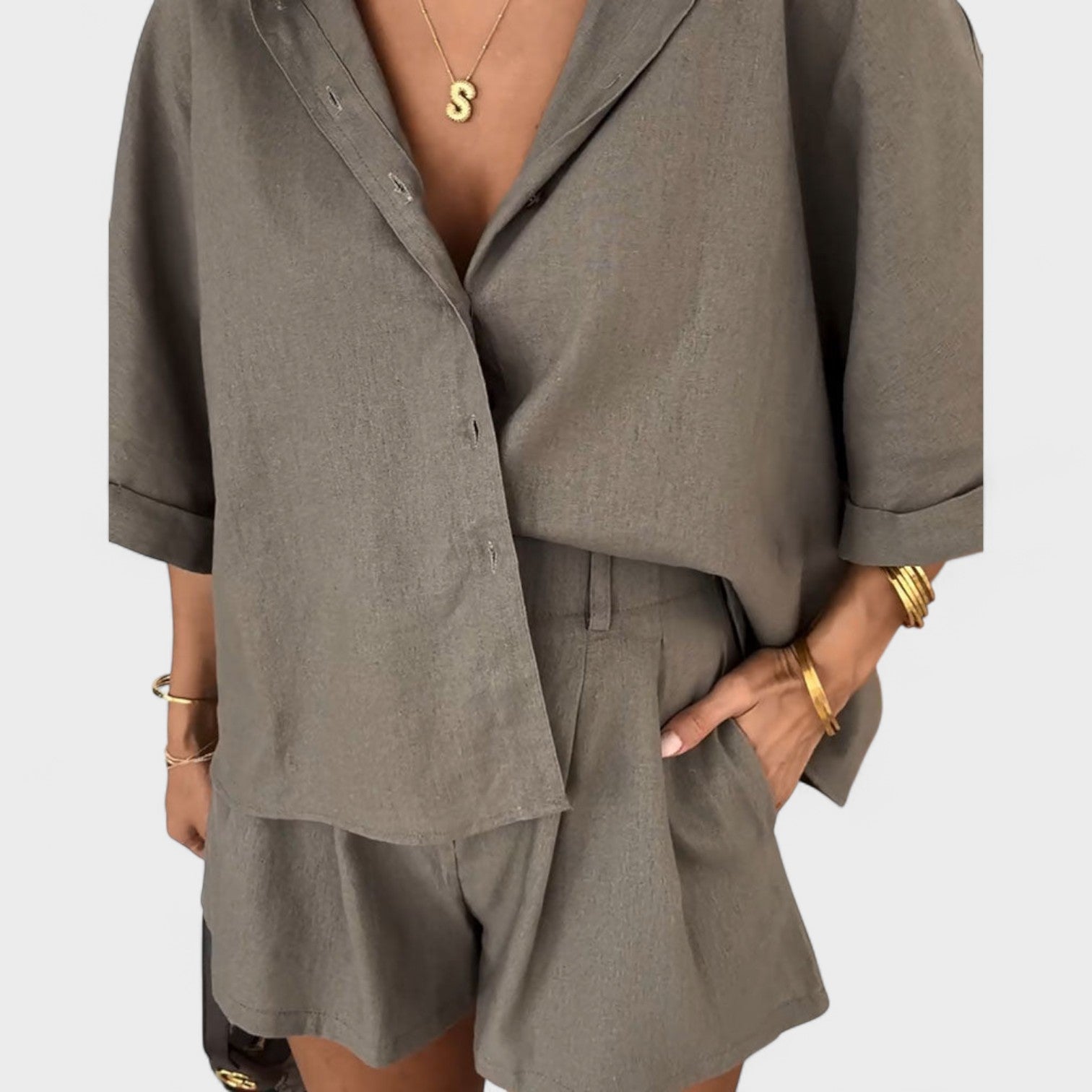 Giulia – Completo Oversize in Lino con Camicia e Shorts