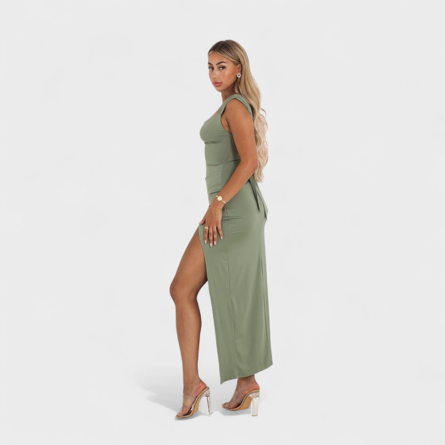 Bianca – Abito Lungo con Spacco e Schiena Scoperta