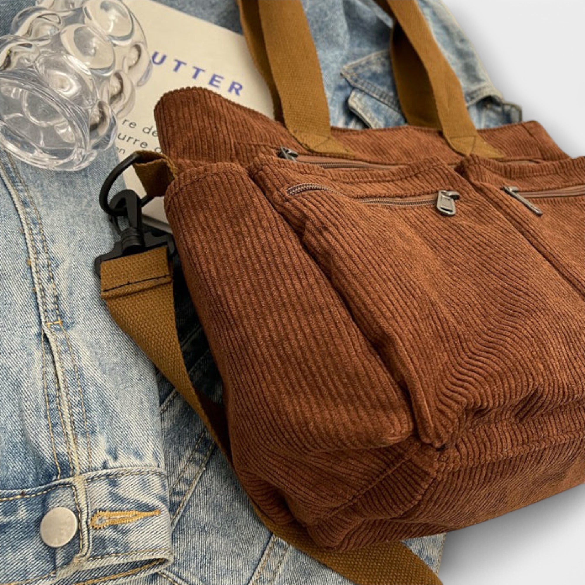 Giulia – Borsa Tote in Velluto a Coste Impermeabile da Donna