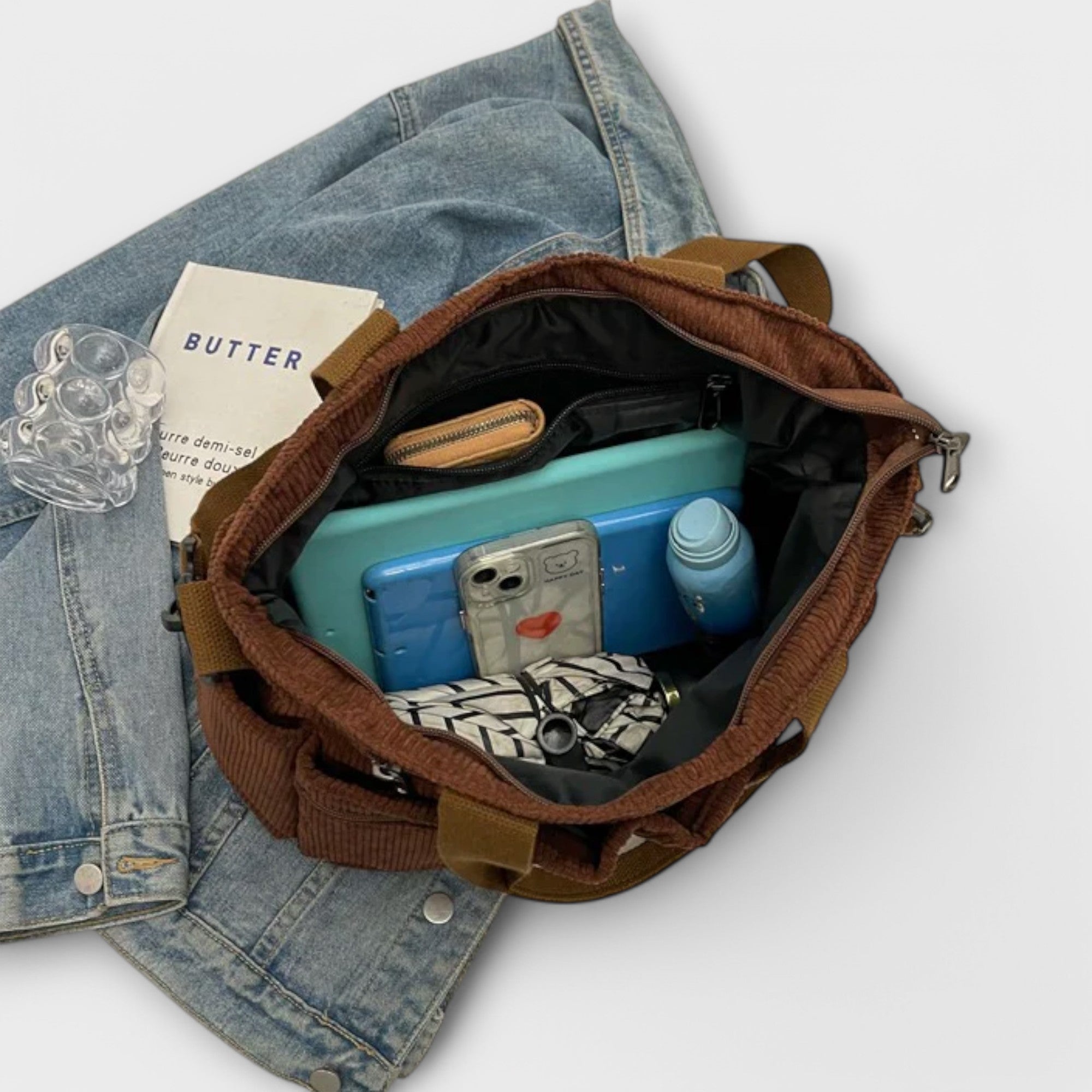 Giulia – Borsa Tote in Velluto a Coste Impermeabile da Donna