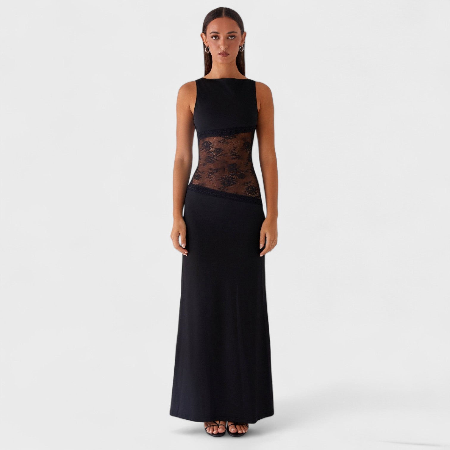Lucinda – Abito Lungo in Pizzo Nero Trasparente