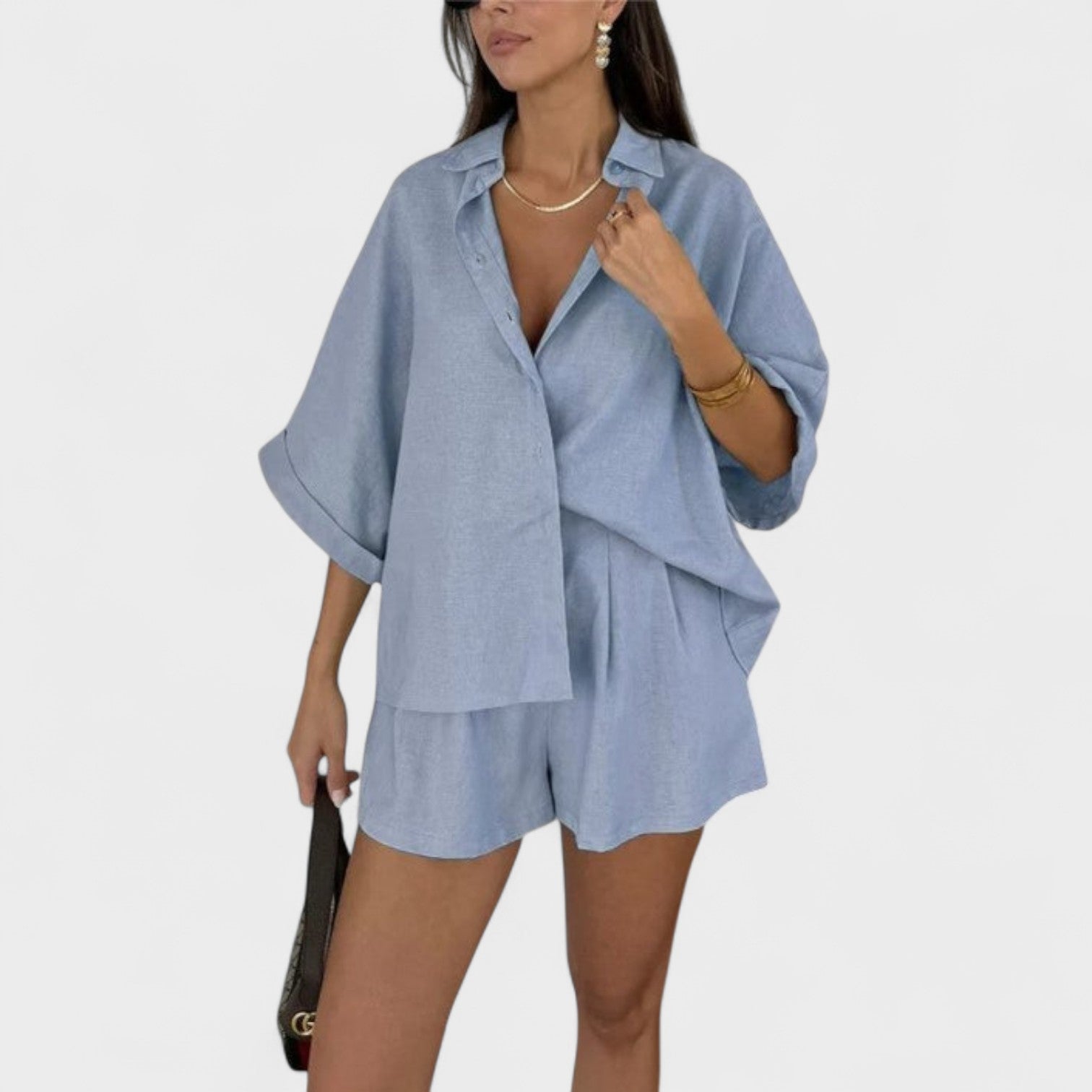 Giulia – Completo Oversize in Lino con Camicia e Shorts