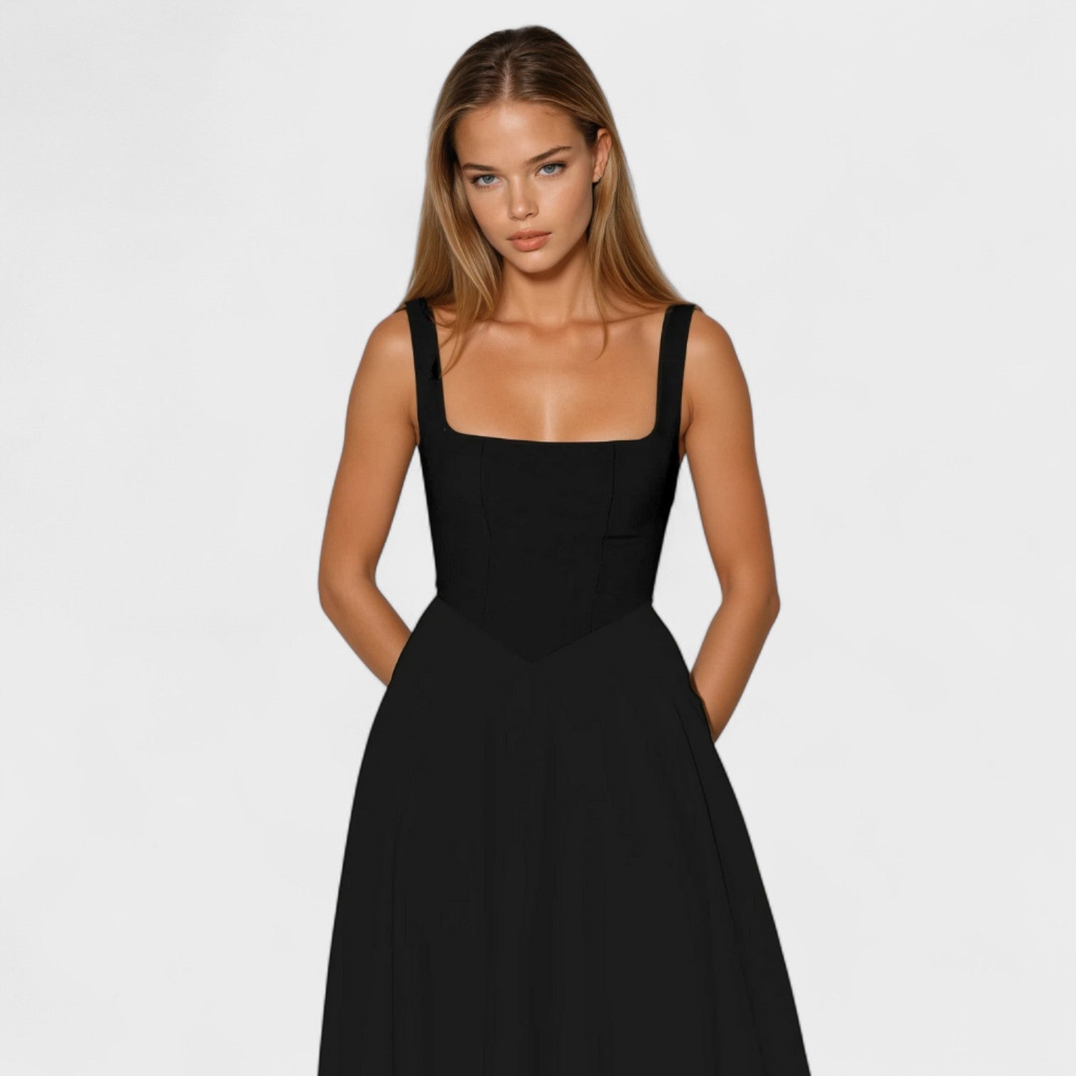 Maribel – Abito Midi con Scollo Quadrato Elegante