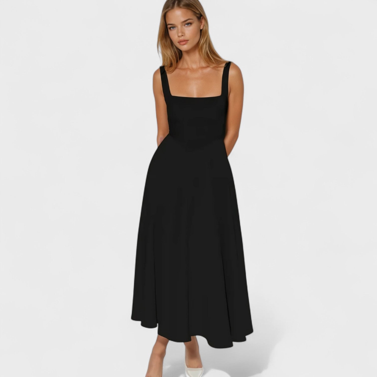 Maribel – Abito Midi con Scollo Quadrato Elegante