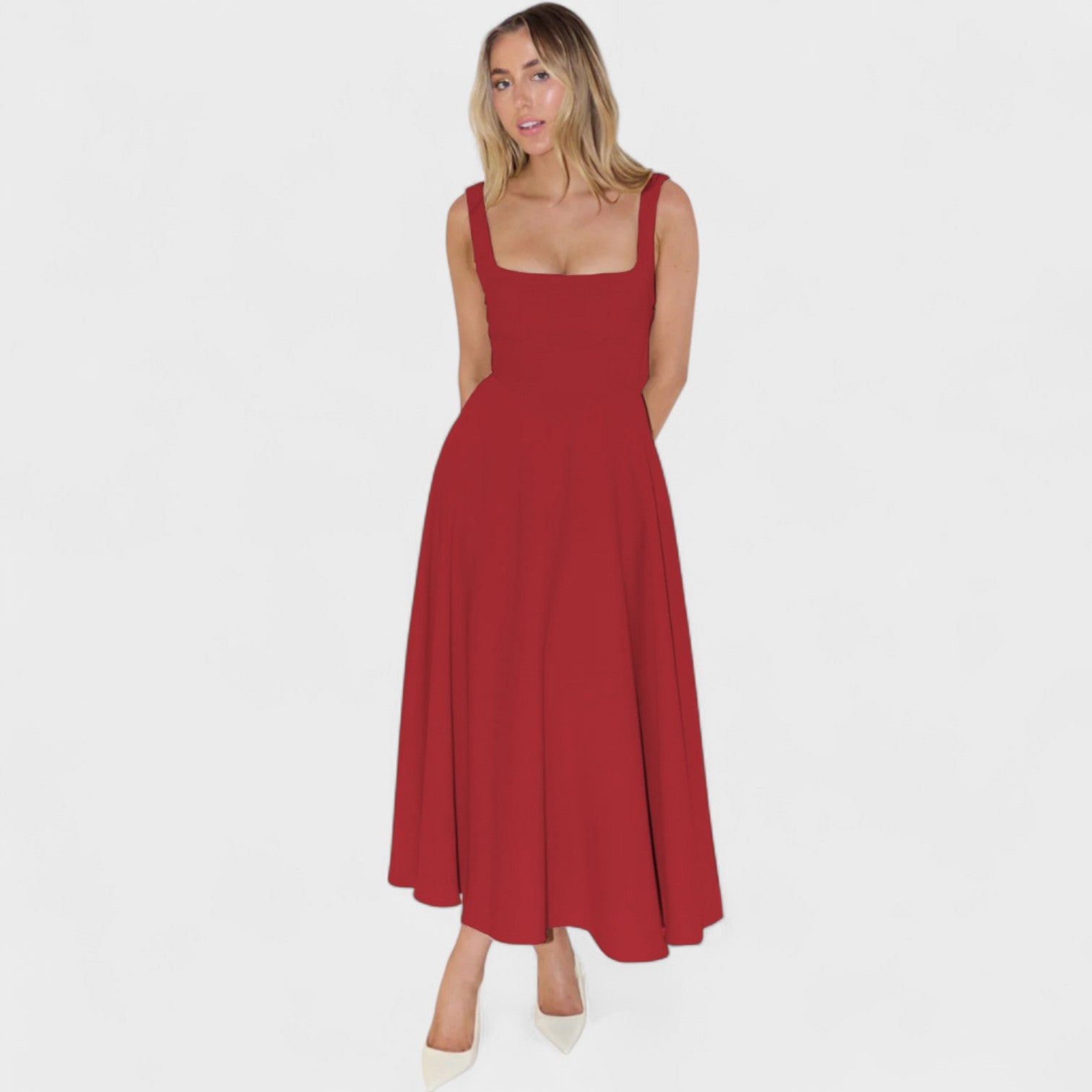 Maribel – Abito Midi con Scollo Quadrato Elegante