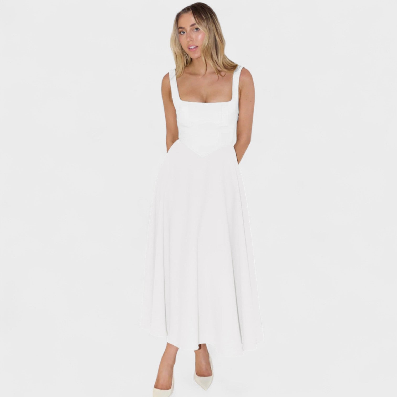 Maribel – Abito Midi con Scollo Quadrato Elegante