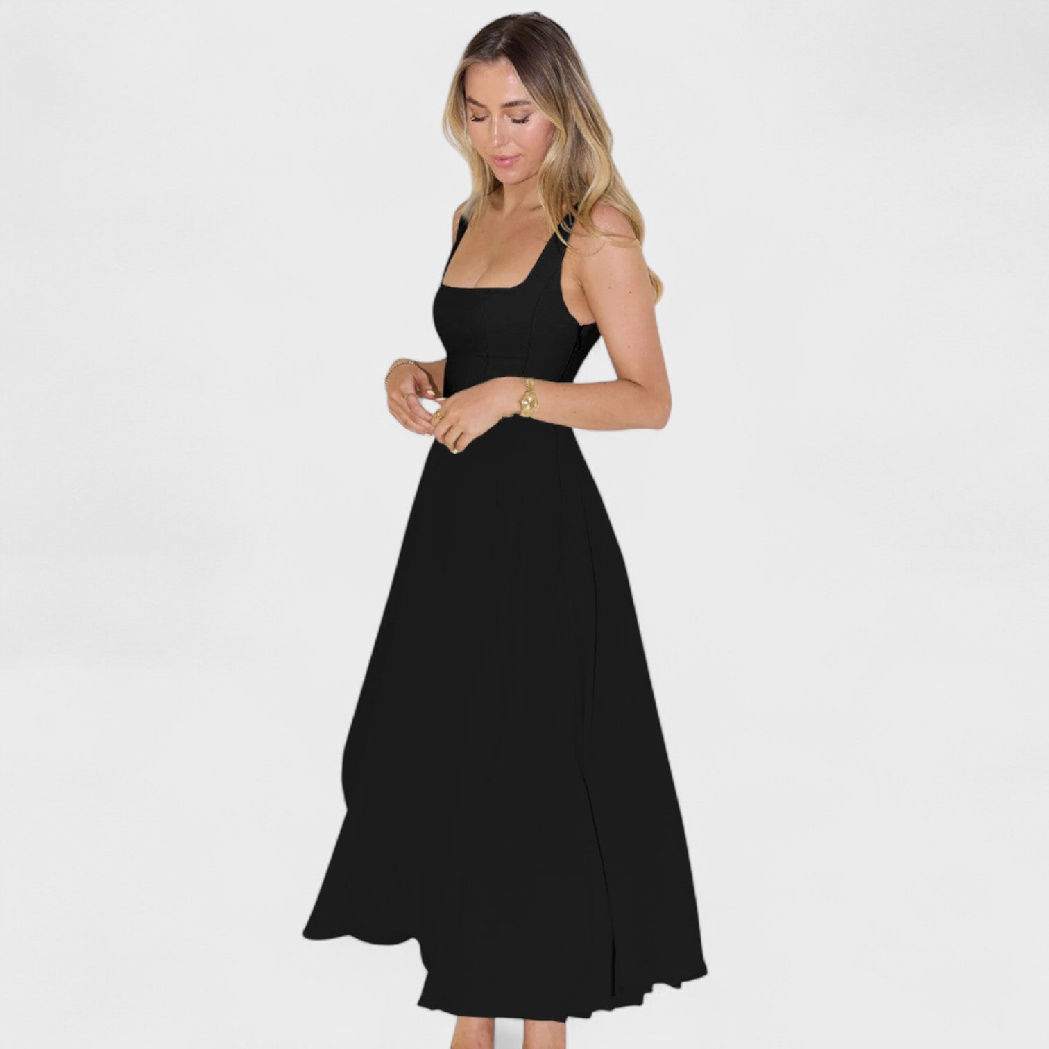 Maribel – Abito Midi con Scollo Quadrato Elegante