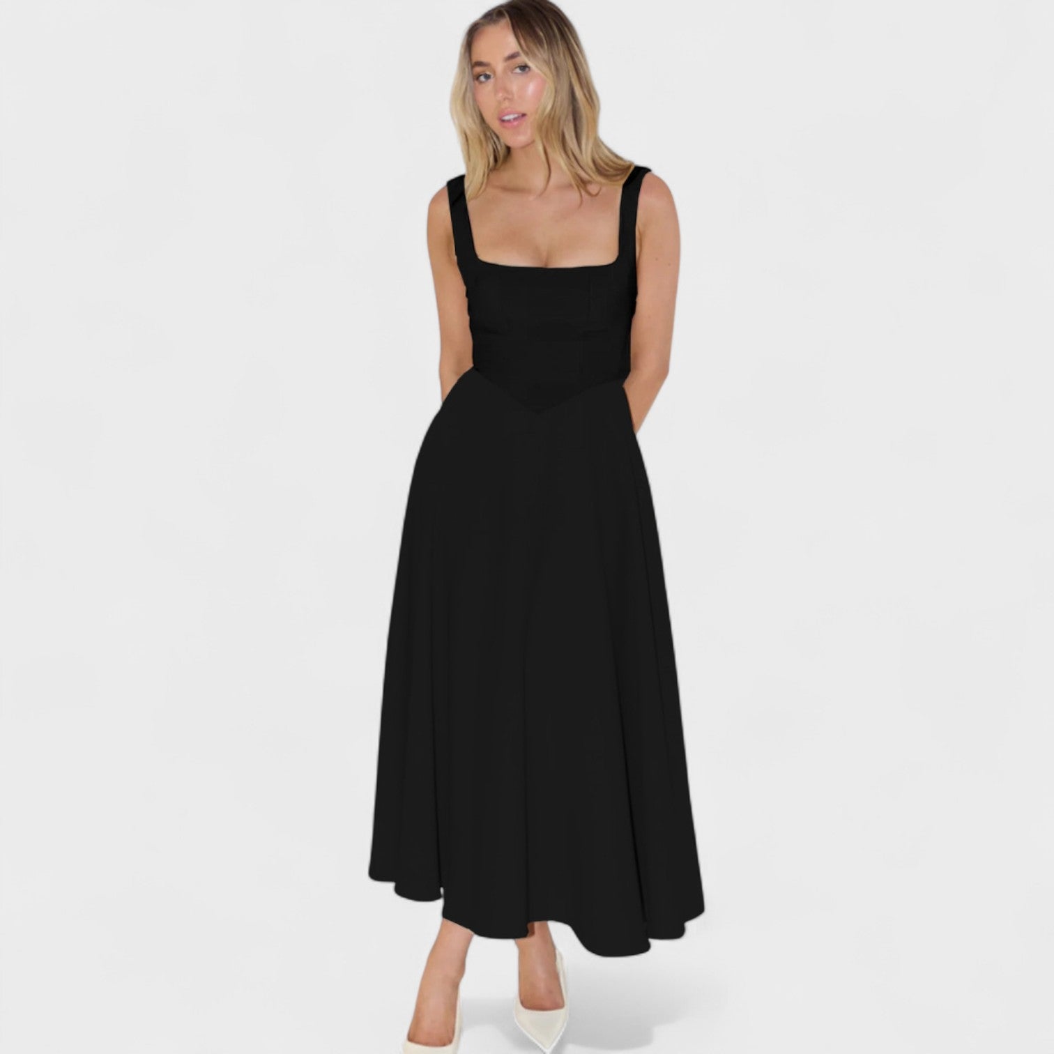 Maribel – Abito Midi con Scollo Quadrato Elegante