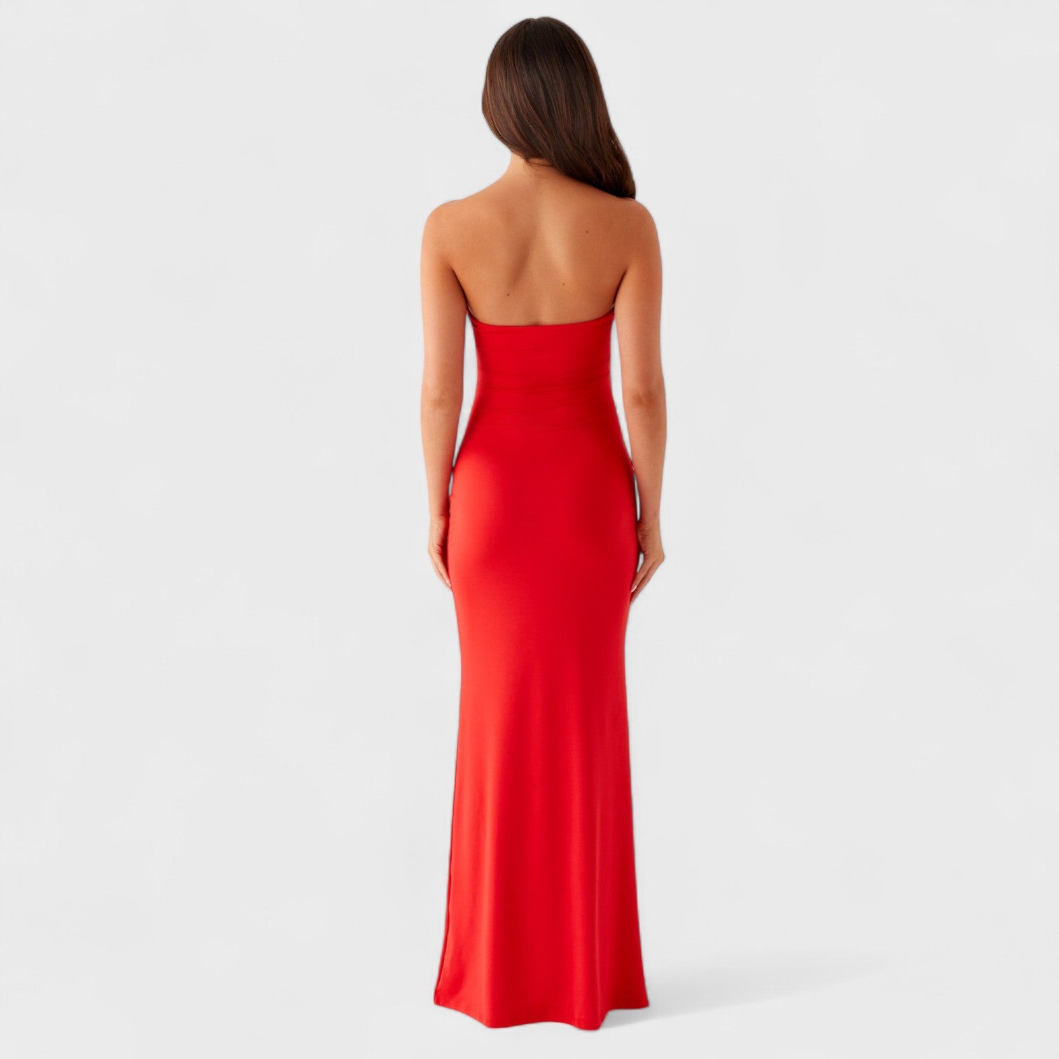 Jimena – Abito Lungo Cut-Out Rosso con Dettagli Floreali Dorati