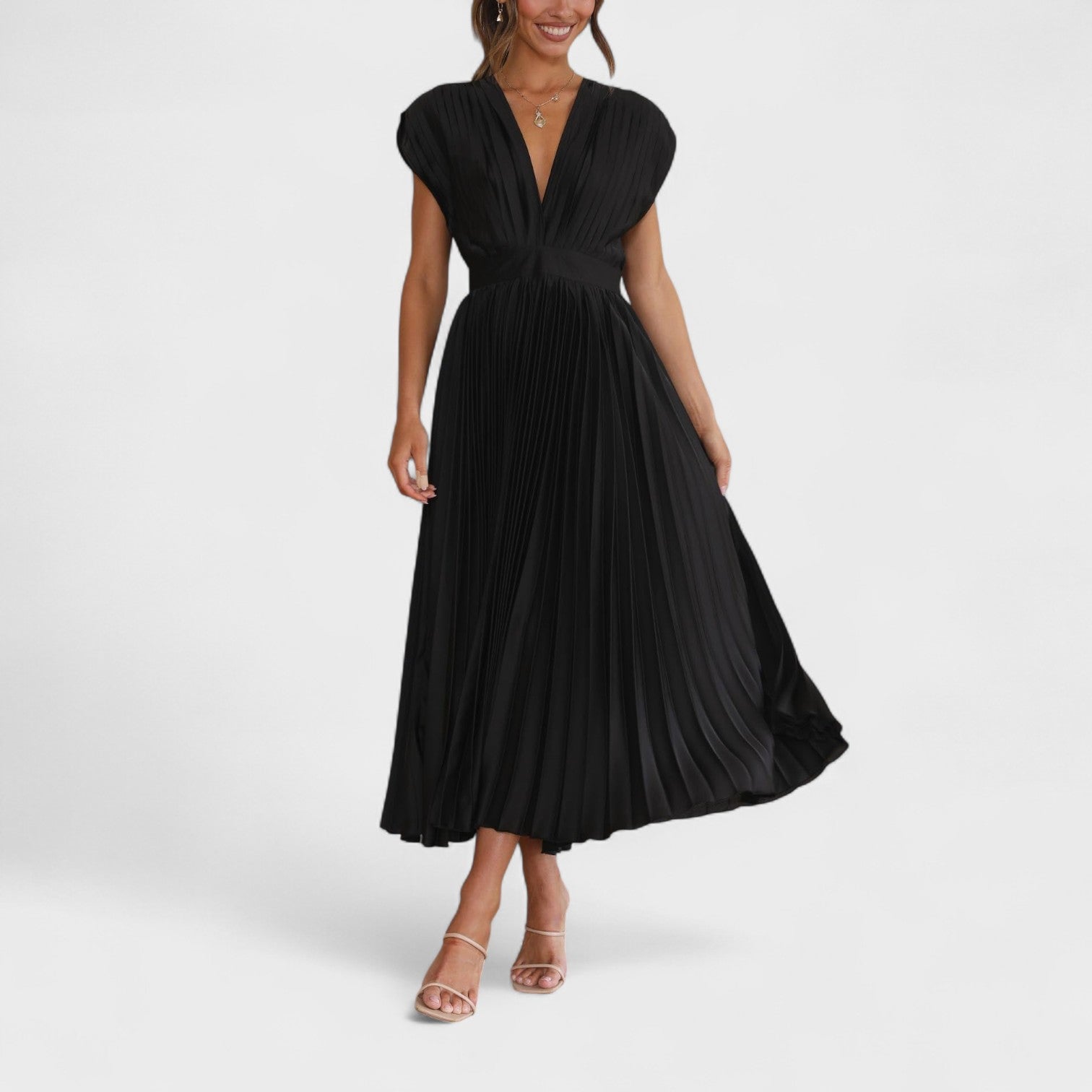 Marianne – Abito Plissé Elegante con Scollo a V Drappeggiato