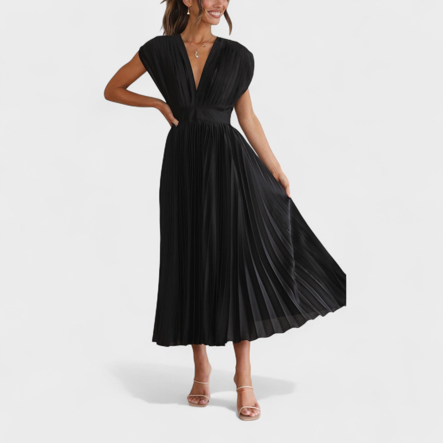 Marianne – Abito Plissé Elegante con Scollo a V Drappeggiato