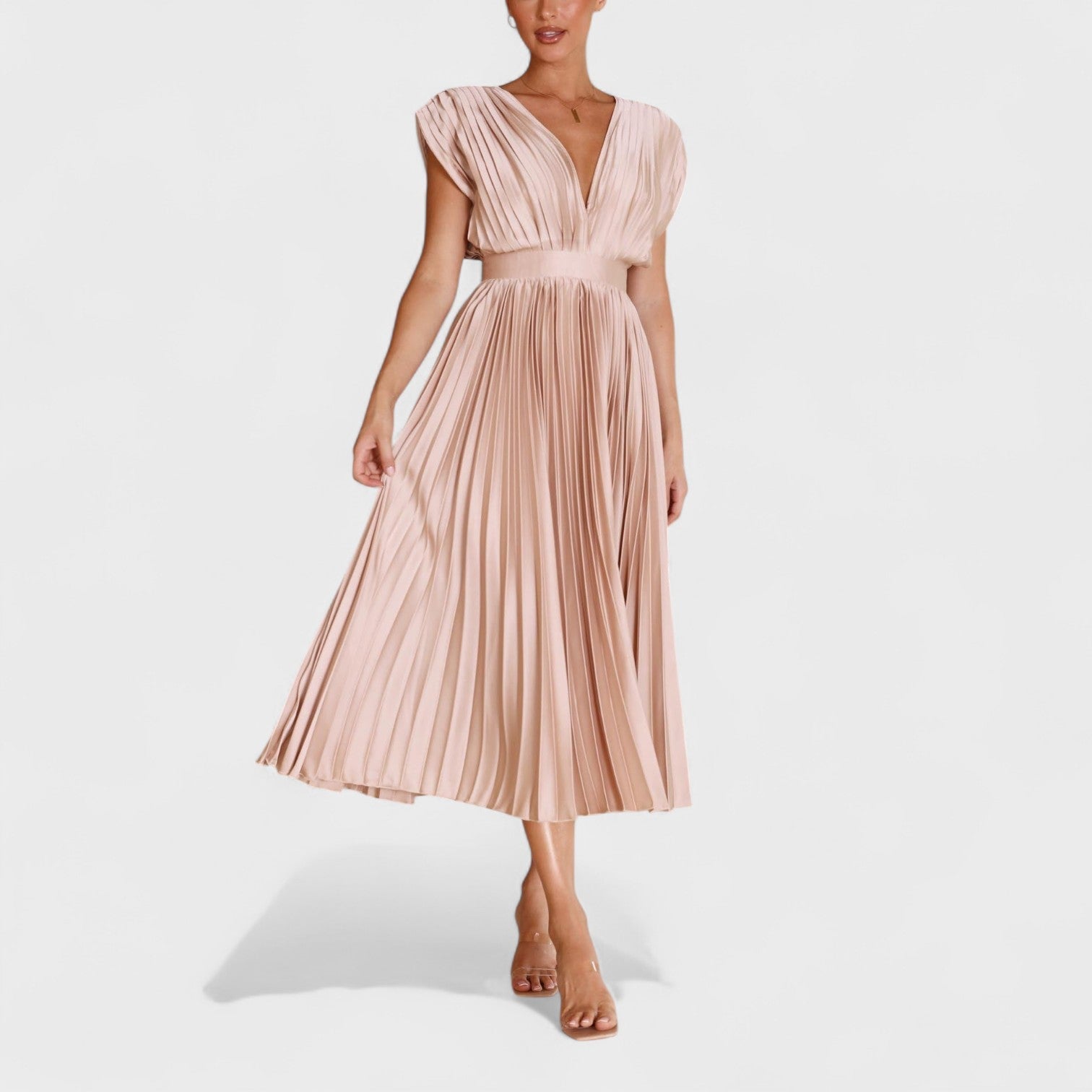 Marianne – Abito Plissé Elegante con Scollo a V Drappeggiato