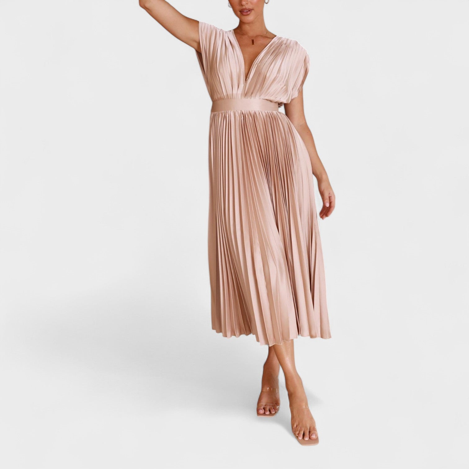 Marianne – Abito Plissé Elegante con Scollo a V Drappeggiato