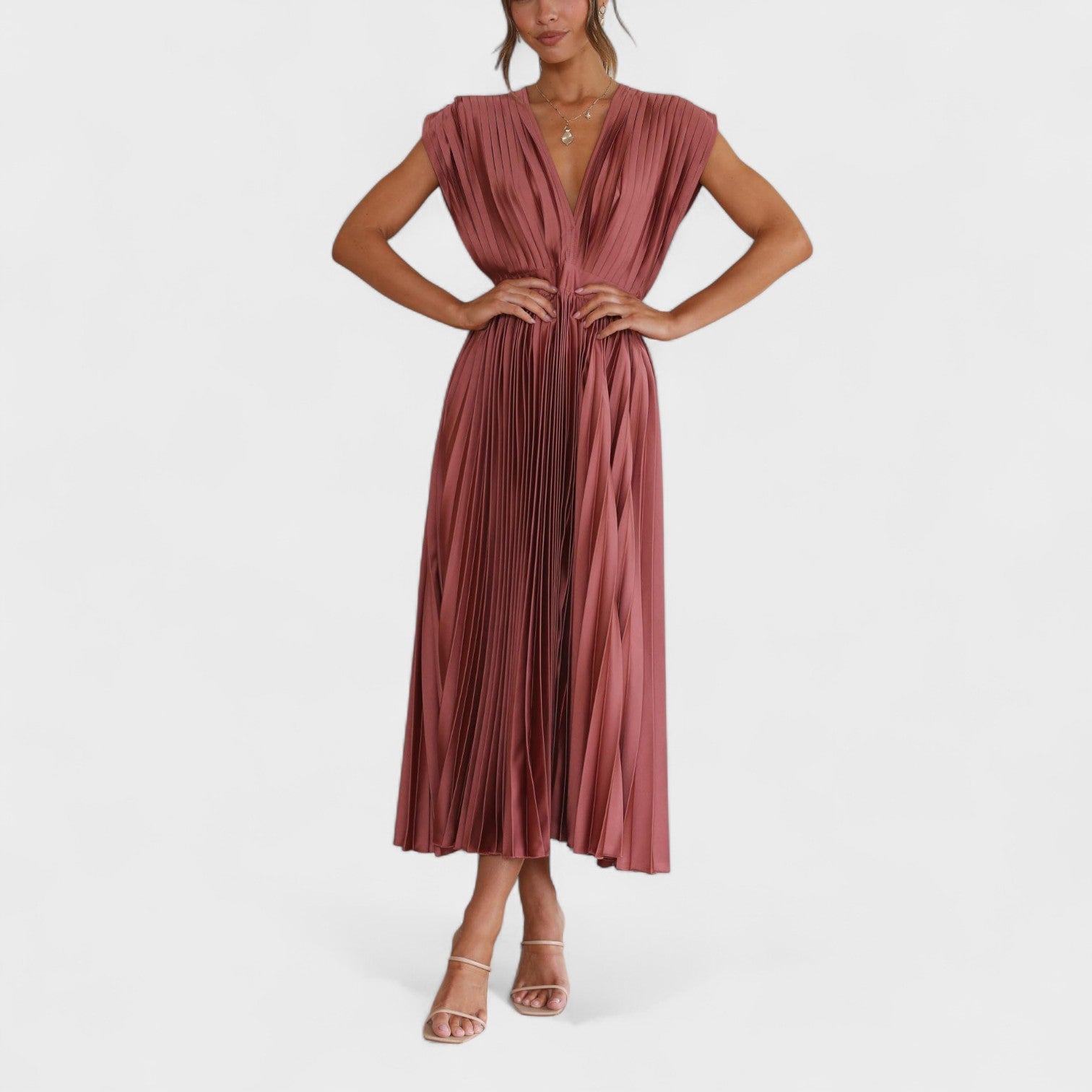 Marianne – Abito Plissé Elegante con Scollo a V Drappeggiato