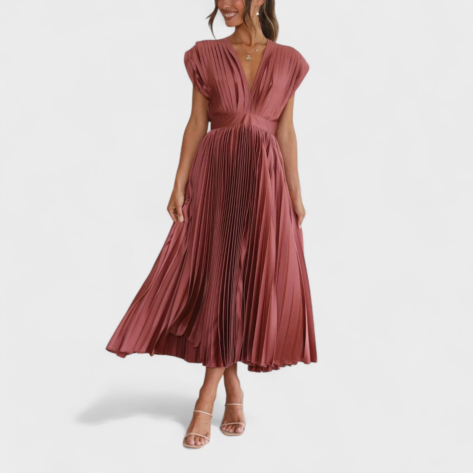 Marianne – Abito Plissé Elegante con Scollo a V Drappeggiato