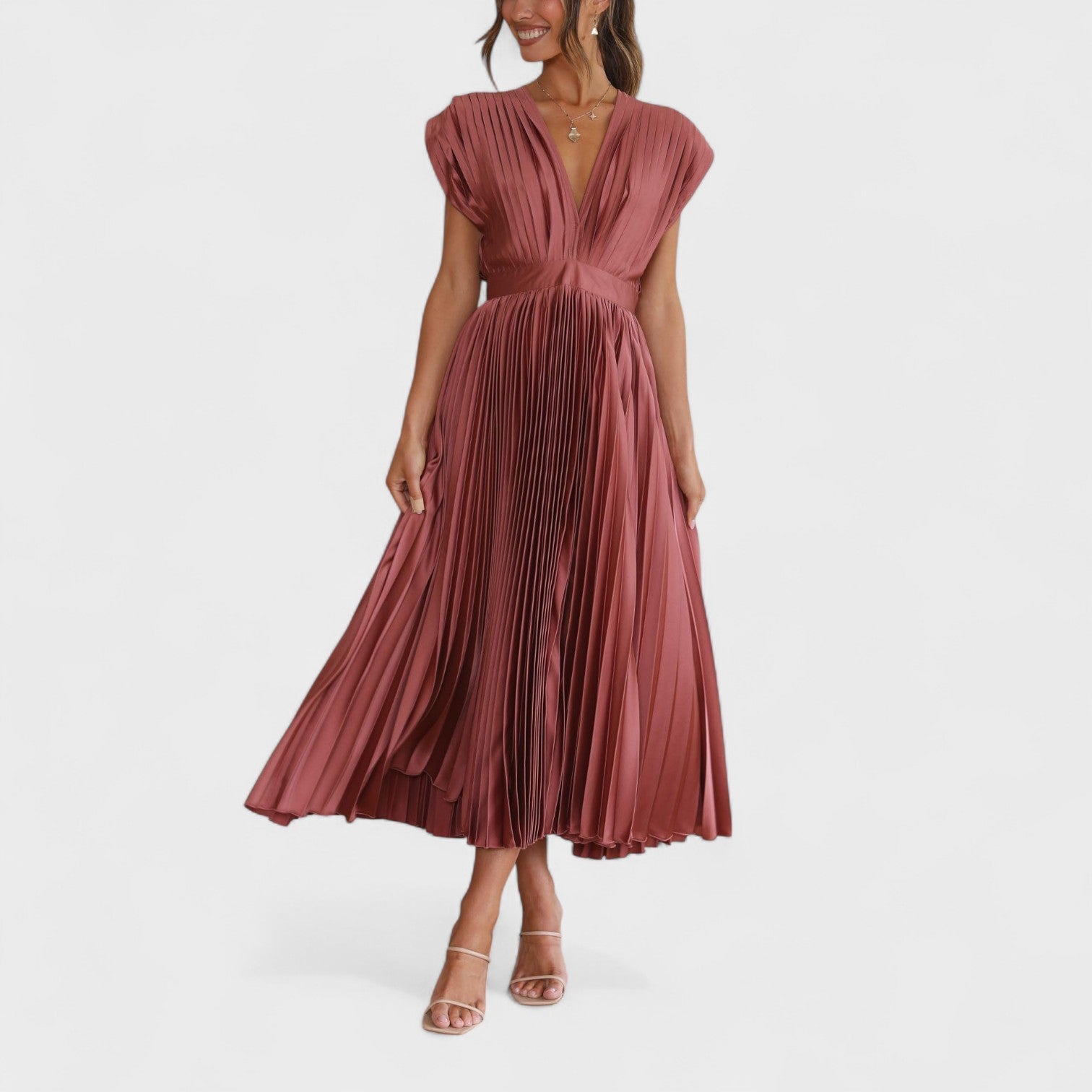 Marianne – Abito Plissé Elegante con Scollo a V Drappeggiato