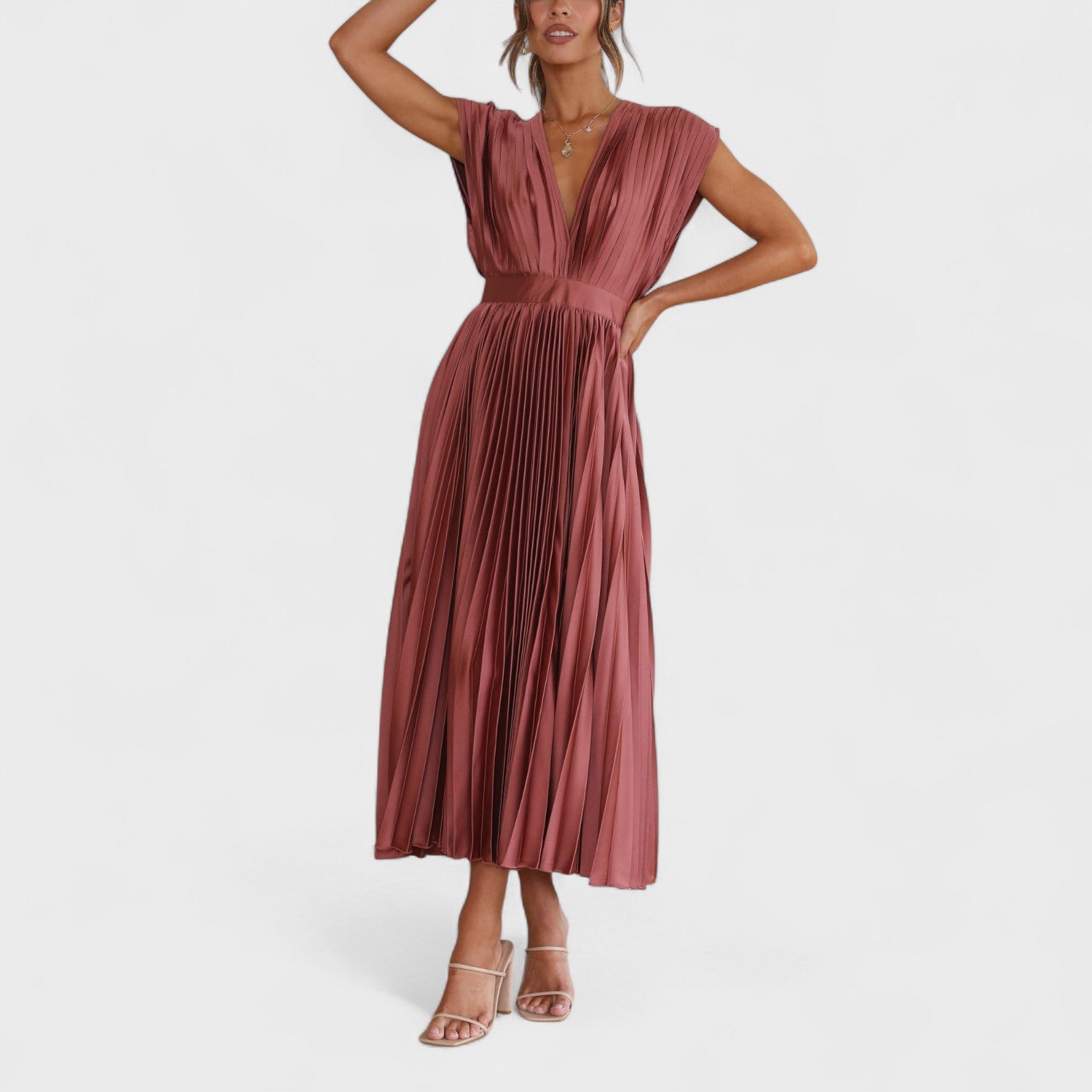 Marianne – Abito Plissé Elegante con Scollo a V Drappeggiato
