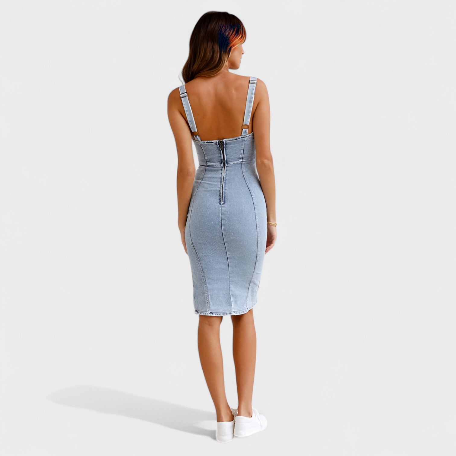 Valeria – Abito in Jeans Attillato con Spacco Laterale
