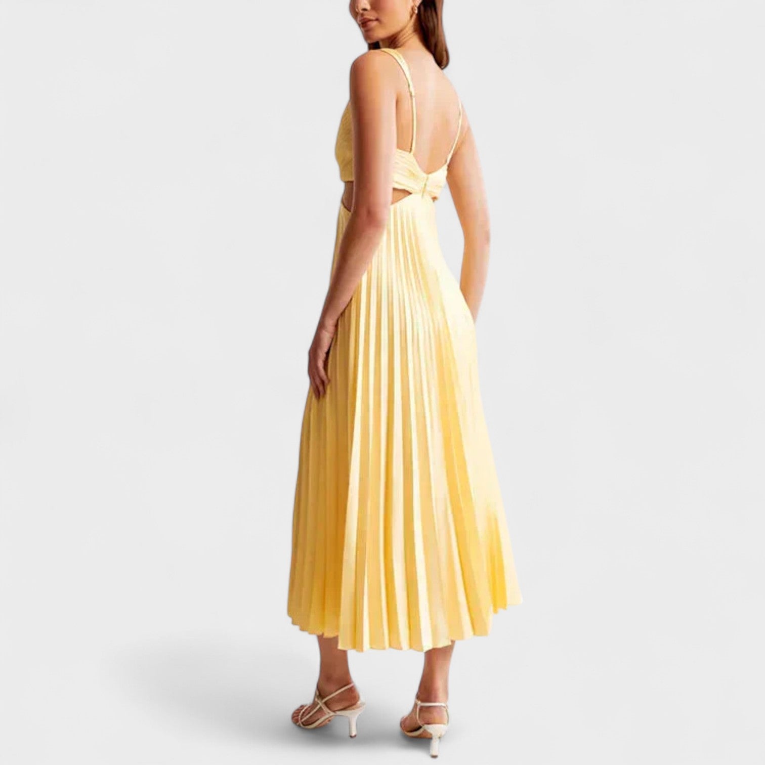 Eva – Vestito Plissettato Midi con Dettagli Eleganti