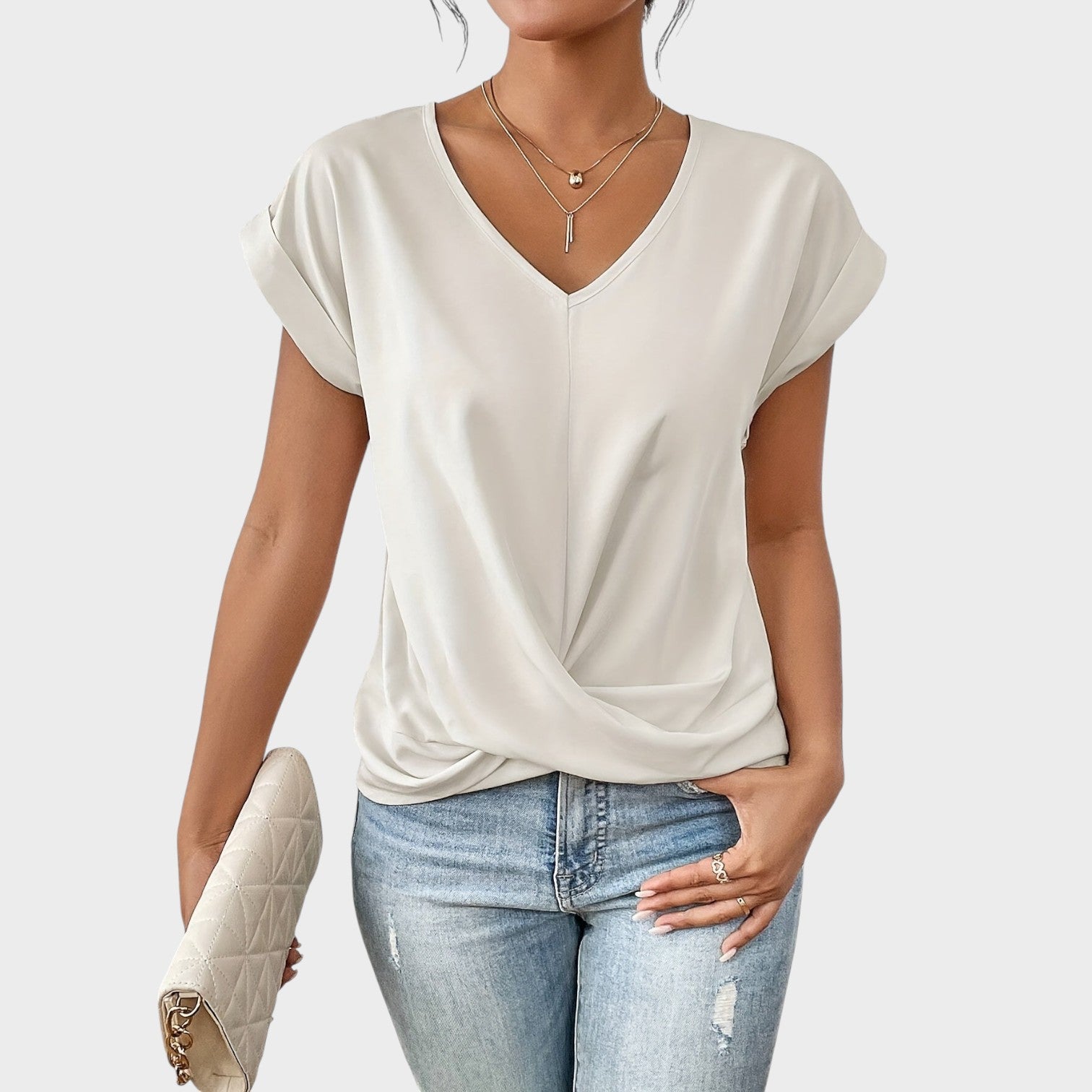 Eloise – Blusa da Donna con Scollo a V e Nodo Elegante
