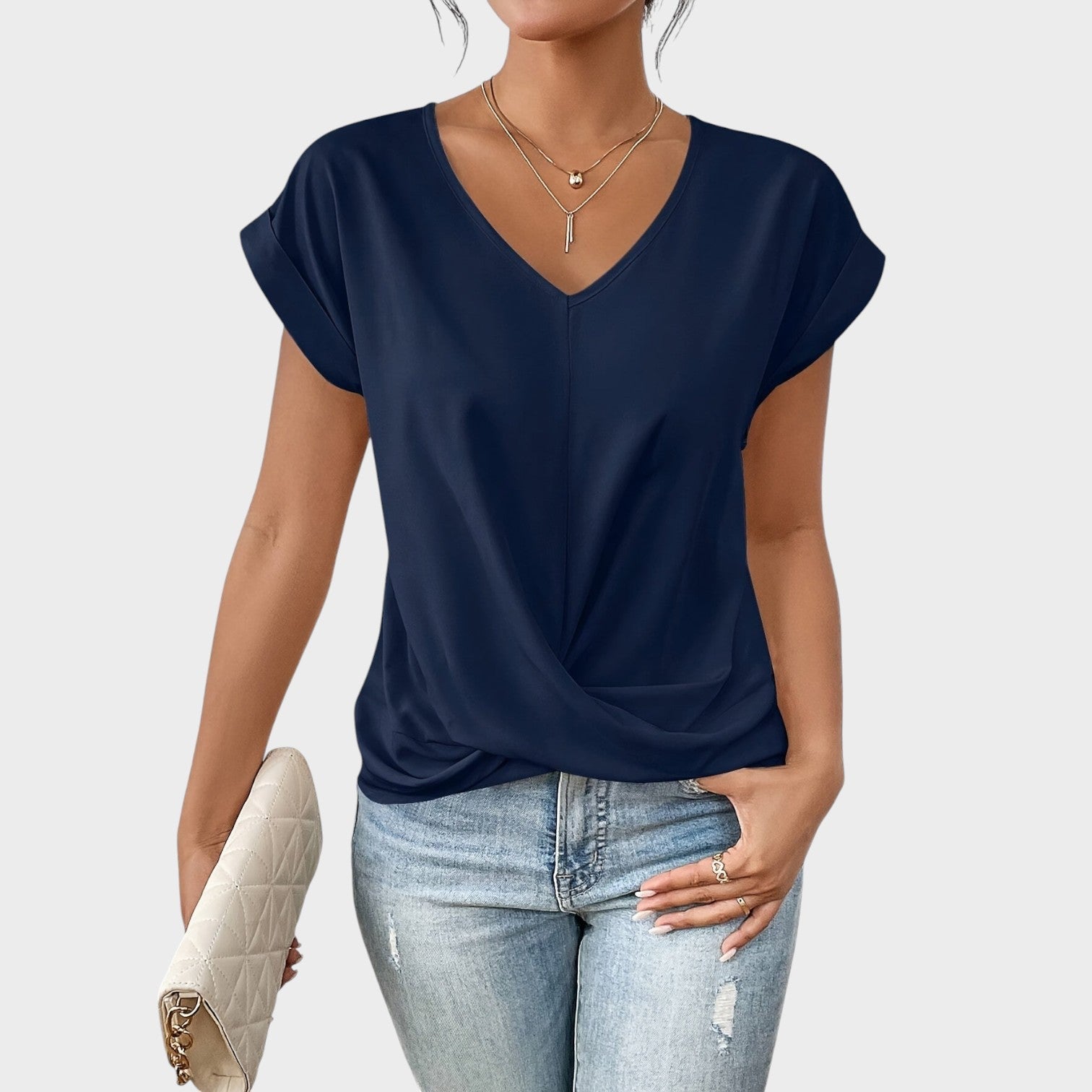 Eloise – Blusa da Donna con Scollo a V e Nodo Elegante