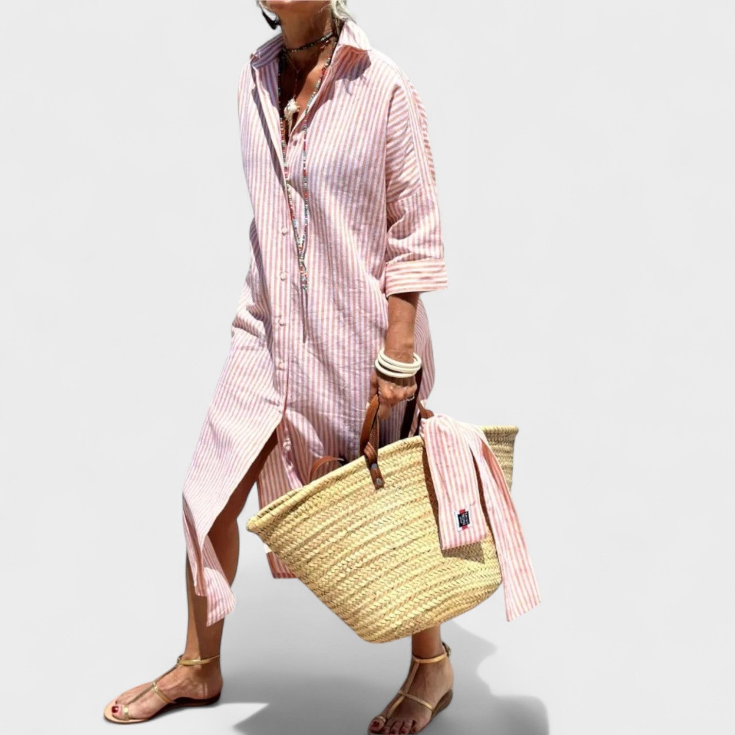 Denise – Abito a Righe con Colletto Elegante e Taglio Comodo