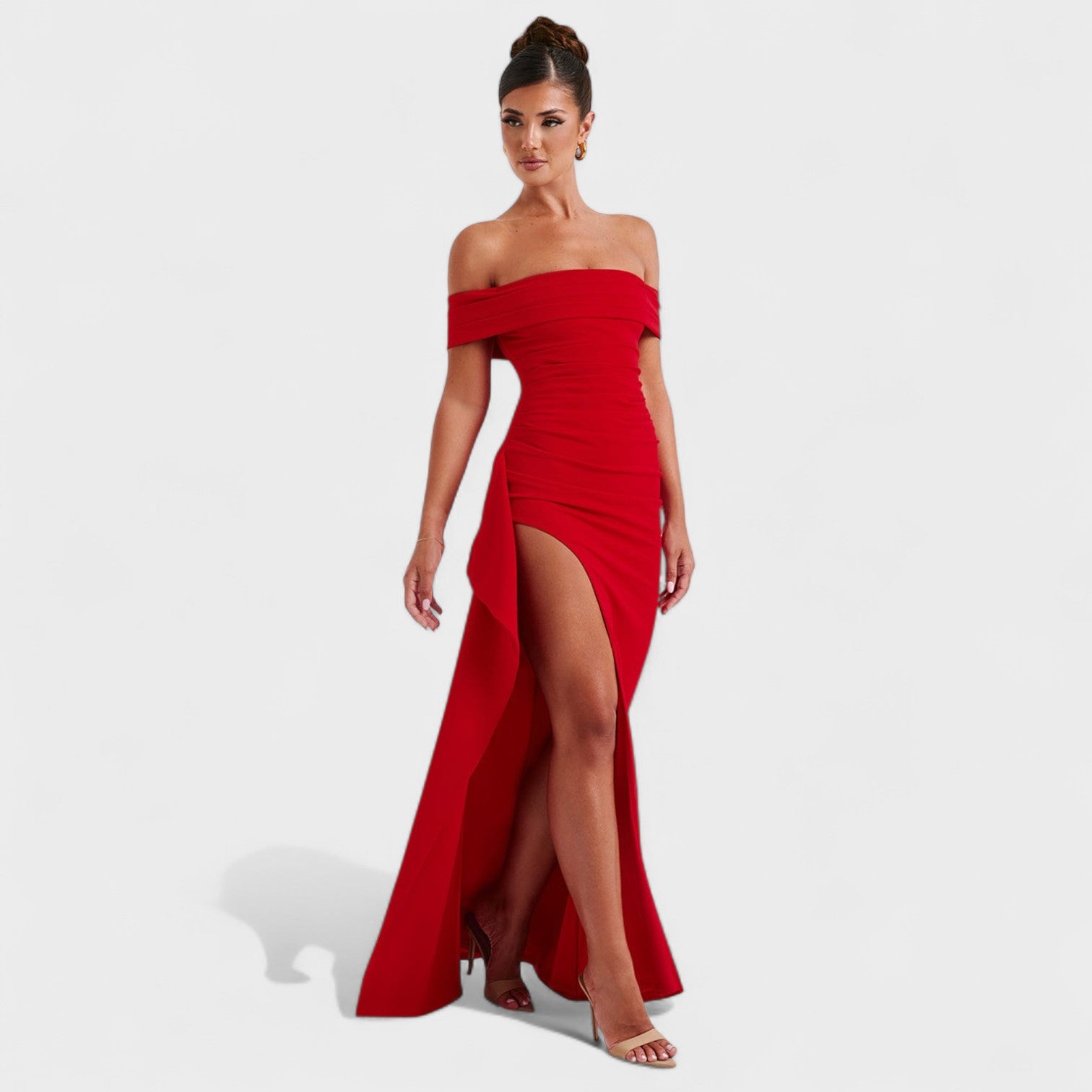 Joyce – Abito Bardot con Spacco Alto e Arricciature Eleganti