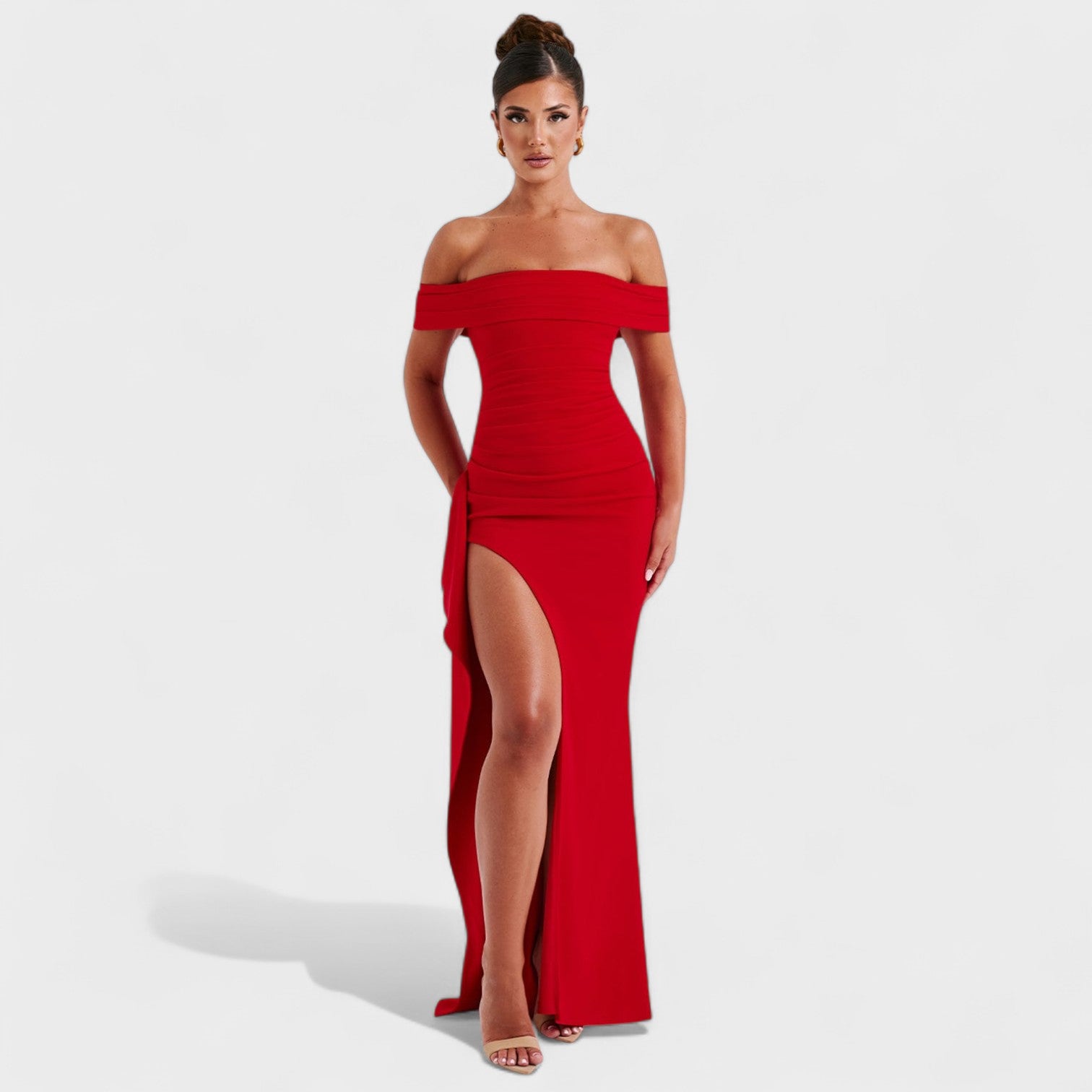 Joyce – Abito Bardot con Spacco Alto e Arricciature Eleganti