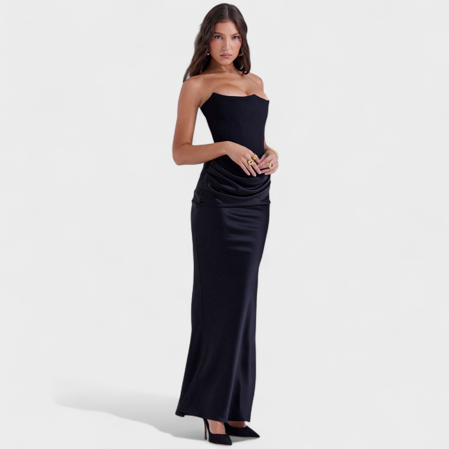 Lina – Abito Maxi Elegante da Donna con Dettagli Corsetto