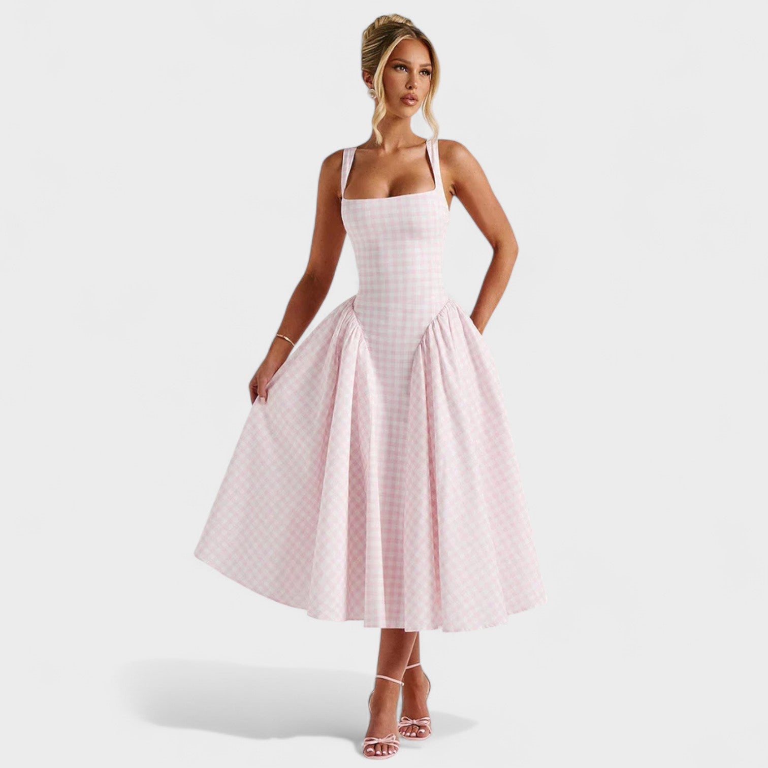 Sherrie – Abito midi con stampa vichy e ispirazione vintage