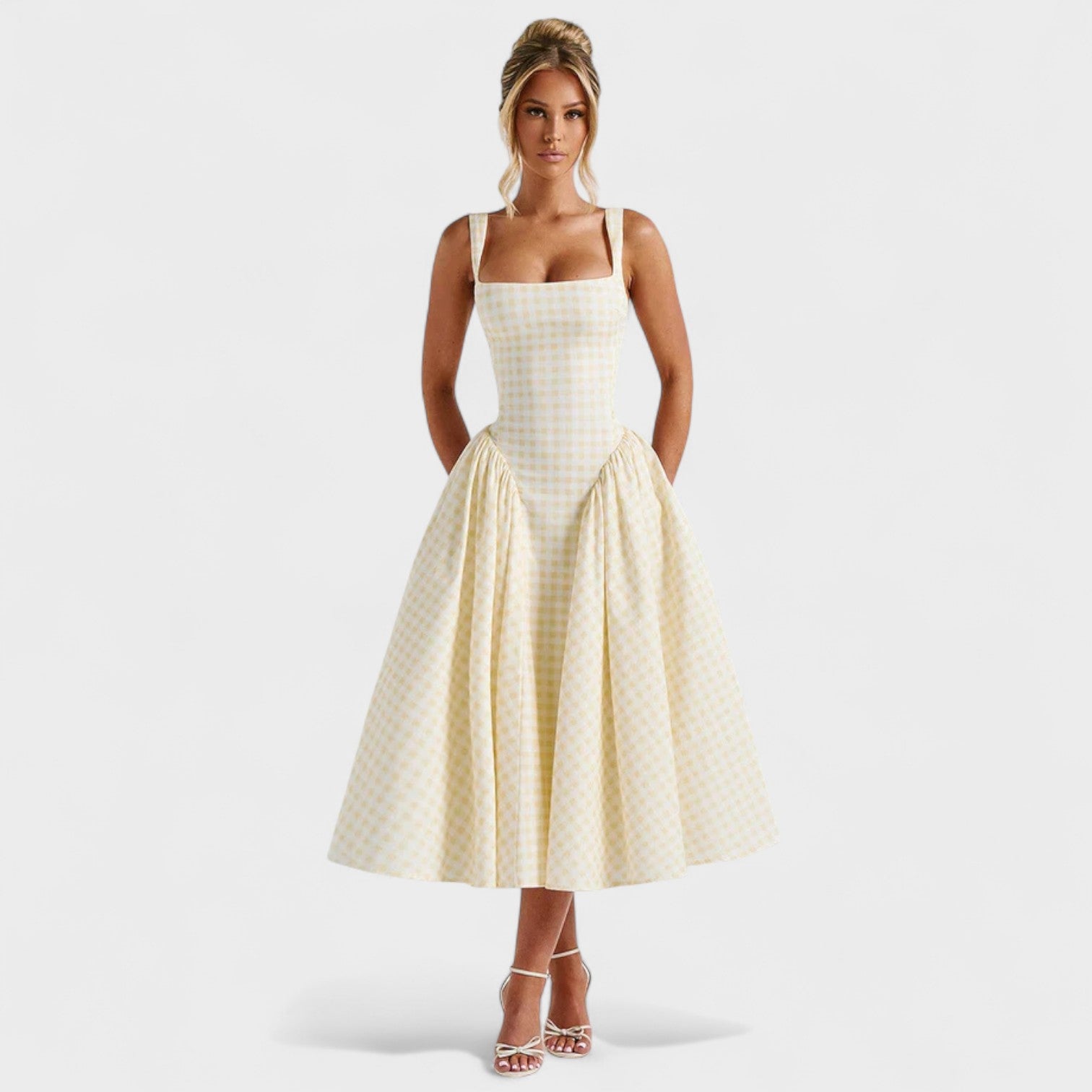 Sherrie – Abito midi con stampa vichy e ispirazione vintage